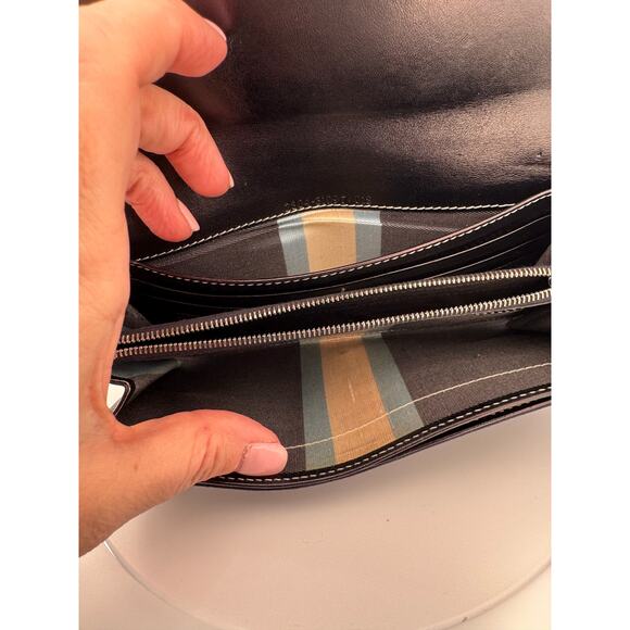 Fendi Navy Blue Canvas and Leather Wallet with Agate-Style Buckle - Picture 3 of 4